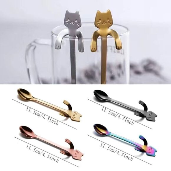 NEW Cat shaped coffee or teaspoon, stocking stuffer for cat lover gift, coworker - Picture 2 of 9
